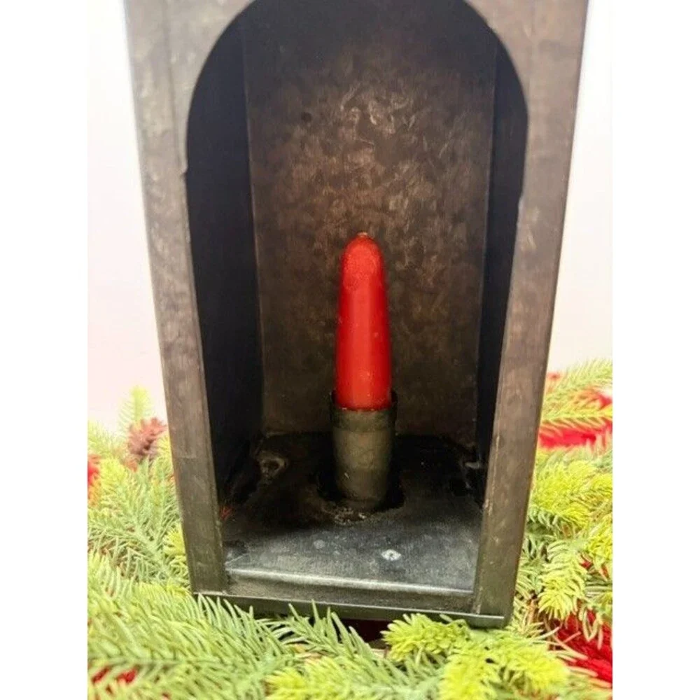 VINTAGE PRIMITIVE TIN CANDLE LANTERN WITH HANDLE 14